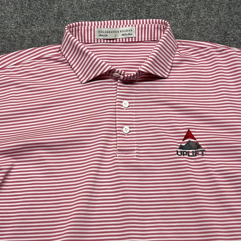 Holderness & Bourne Maxwell Polo Shirt Mens Large Red Striped Performance Golf